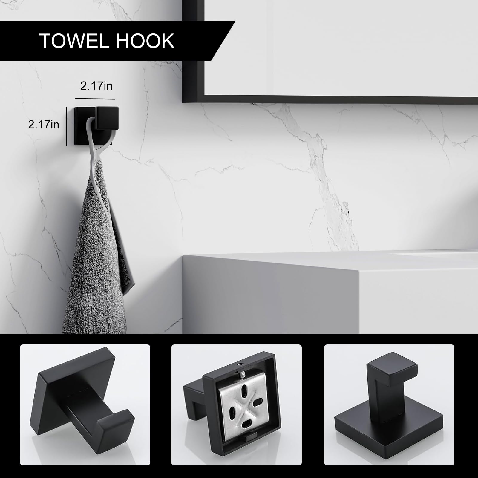 5-Pieces Matte Black Bathroom Hardware Accessories Set, Sus304 Stainless Steel Bath Towel Bar Set, 24 Inch Towel Racks For Bathr